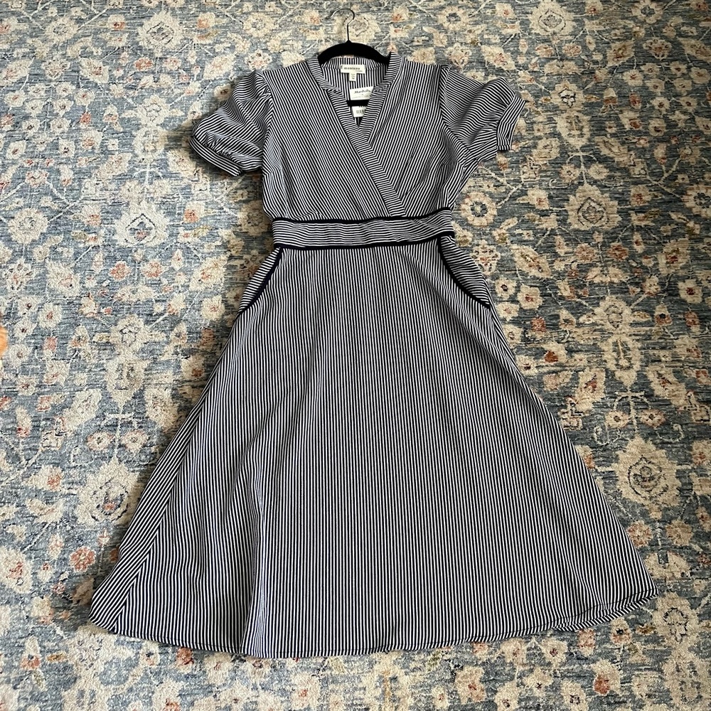 NWT Monteau navy & white stripe dress with pockets size M